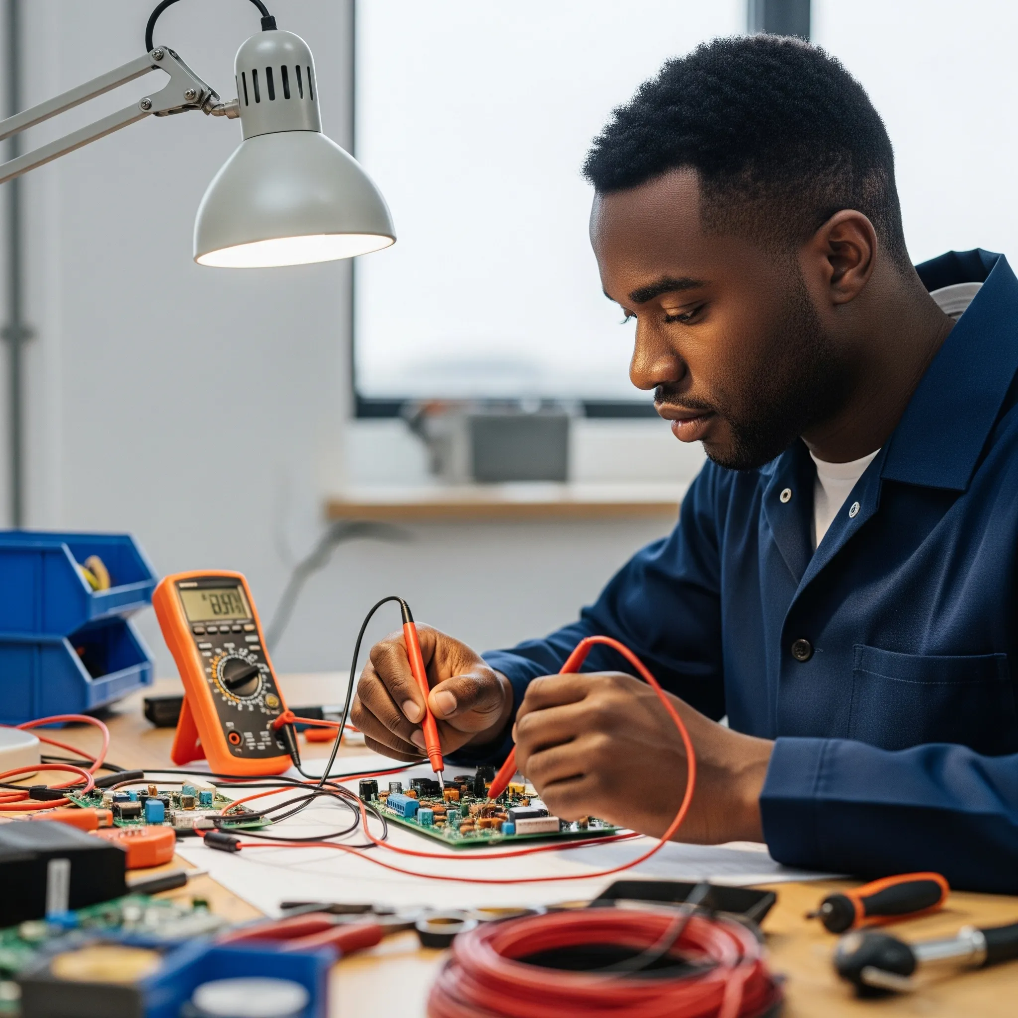 Electrician working on electrical panel